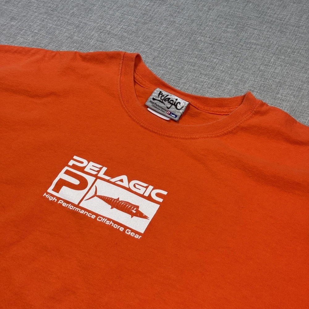 Pelagic T-Shirt Mens XL Orange Graphic Logo Crew Neck Cotton Jersey Short Sleeve